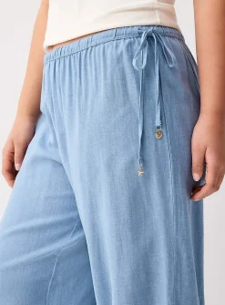 Drawcord waist linen-blend wide-leg pant