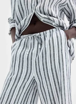 Drawcord waist pure linen capri pant