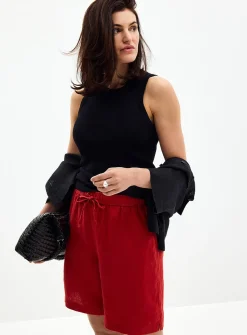 Drawcord waist pure linen Bermuda short