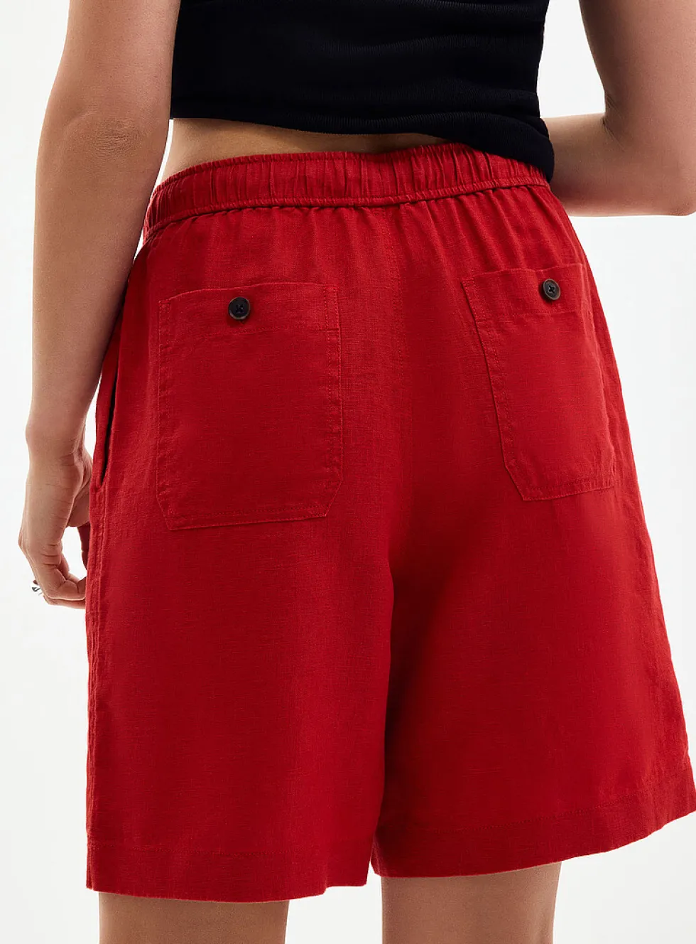 Drawcord waist pure linen Bermuda short