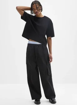 Drawcord-waist canvas cargo pant