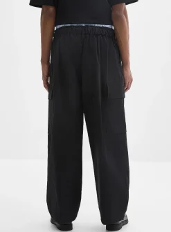 Drawcord-waist canvas cargo pant