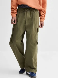 Drawcord-waist canvas cargo pant