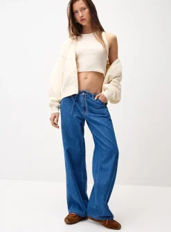 Drawcord-waist wide-leg jean