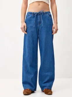Drawcord-waist wide-leg jean