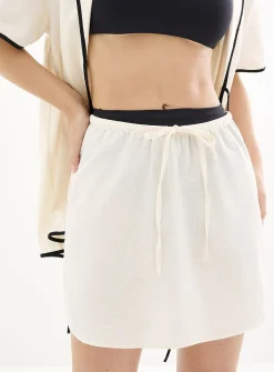 Drawstring-waist cotton miniskirt