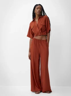 Drawstring-waist flowy ultra-wide-leg pant
