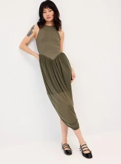 Dual-material balloon maxi dress
