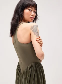 Dual-material balloon maxi dress