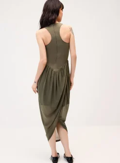 Dual-material balloon maxi dress