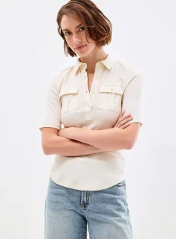 Dual-material ribbed utilitarian polo shirt