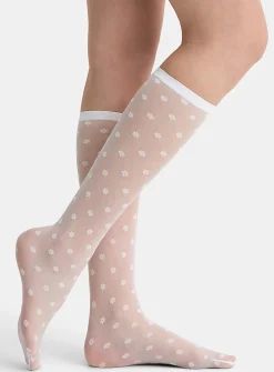 Ebony flower sheer knee-highs