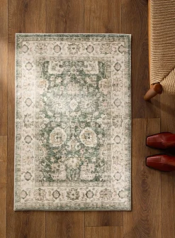 Ecru and green ultra-soft Persian-style rug