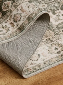 Ecru and green ultra-soft Persian-style hallway rug
