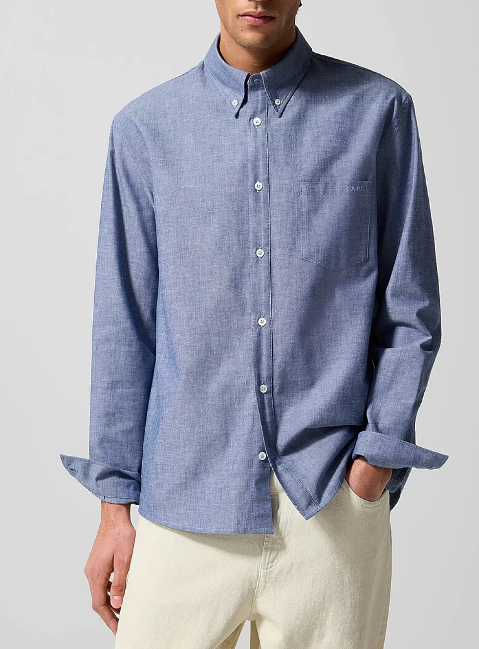 Edouard embroidered pocket chambray shirt