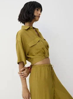 Elastic waist cropped blouse