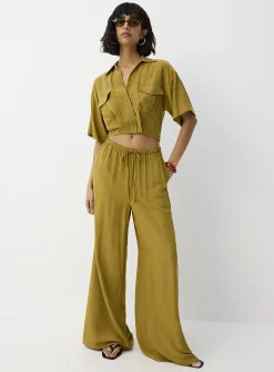 Elastic waist cropped blouse