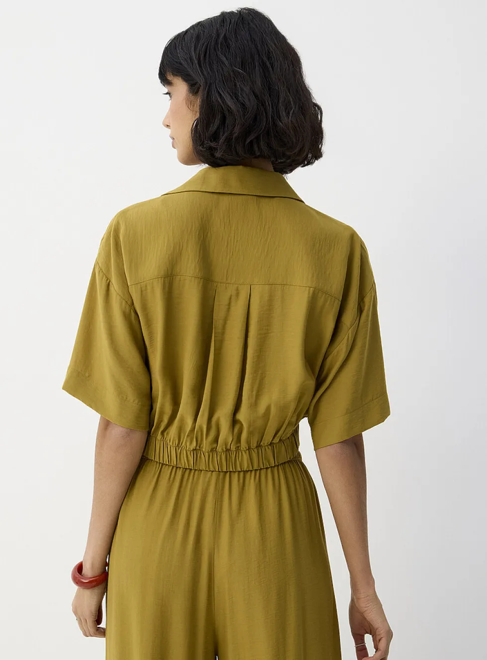 Elastic waist cropped blouse