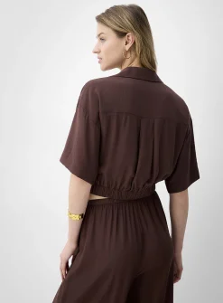 Elastic waist cropped blouse