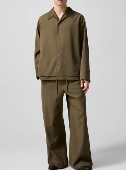 Elastic waist faux-plain wide-leg pant