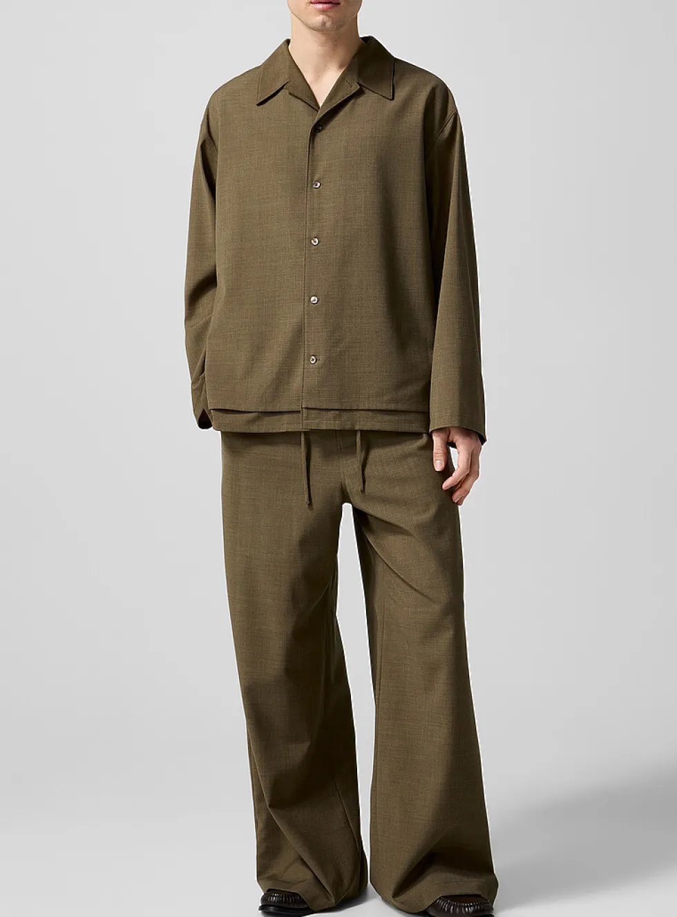 Elastic waist faux-plain wide-leg pant