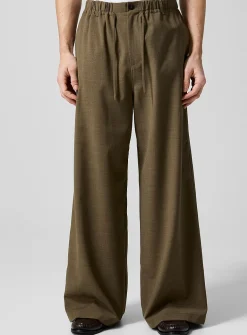 Elastic waist faux-plain wide-leg pant