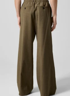 Elastic waist faux-plain wide-leg pant