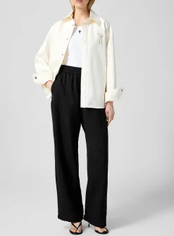 Elastic waist linen-blend pant