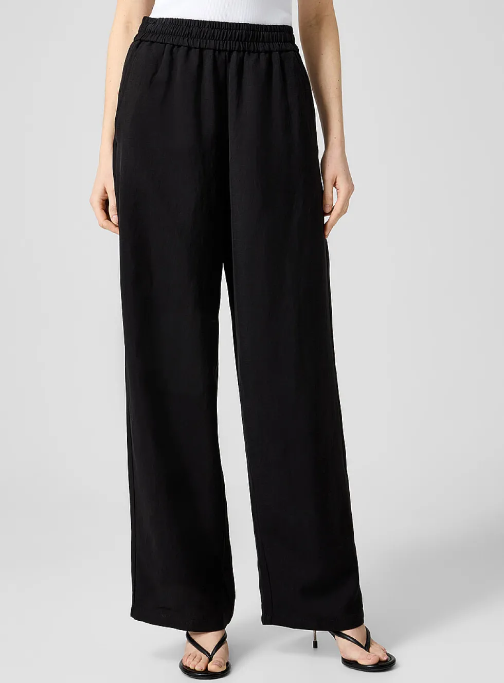 Elastic waist linen-blend pant