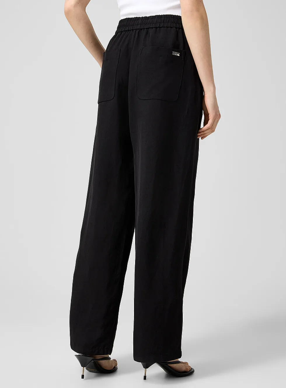 Elastic waist linen-blend pant