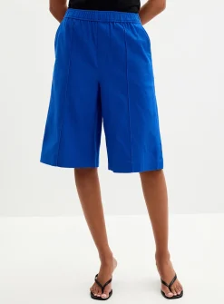 Elastic waist linen-cotton Bermuda shorts