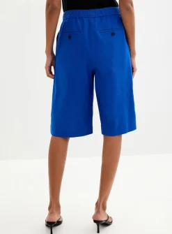 Elastic waist linen-cotton Bermuda shorts