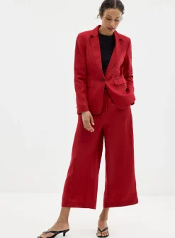 Elastic waist pure linen capri pant