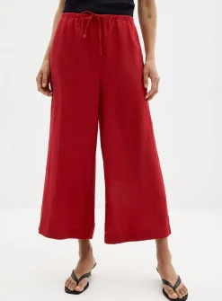 Elastic waist pure linen capri pant