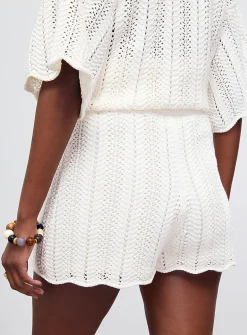 Elastic waist scalloped openwork short
