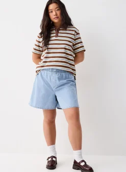Elastic waist supple denim short