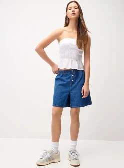 Elastic waist supple denim short