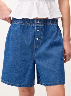 Elastic waist supple denim short