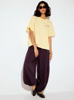 Elastic-ankle loose barrel-leg pant