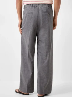 Elastic-waist pleated grey pant