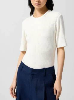 Elbow-length sleeves ribbed T-shirt