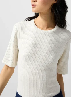 Elbow-length sleeves ribbed T-shirt