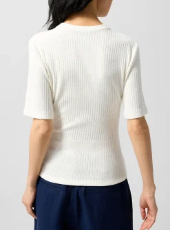 Elbow-length sleeves ribbed T-shirt