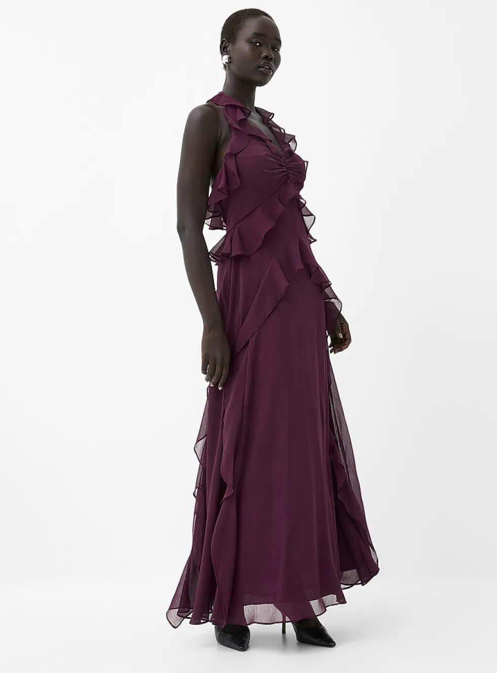 Elta ruffled voile halter dress