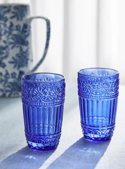 Embossed floral highball glasses