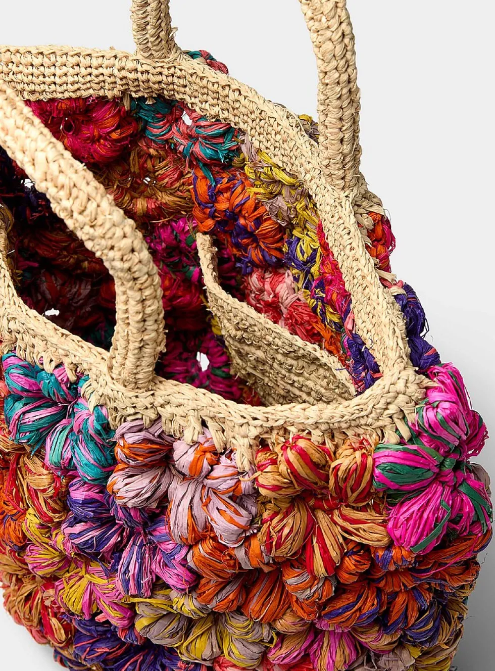Embossed flower straw tote bag