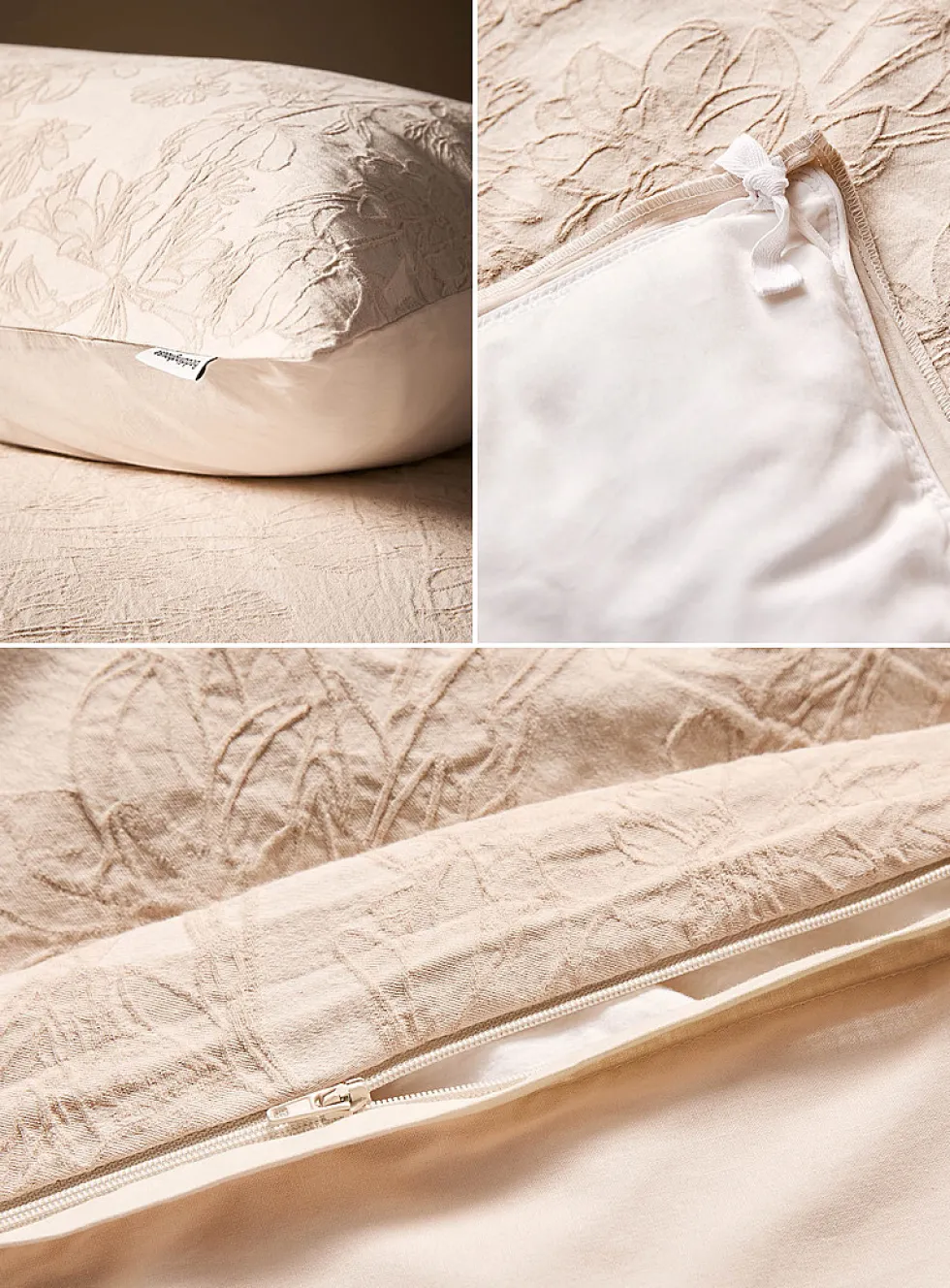 Embossed flowers ivory cotton-linen blend duvet cover set