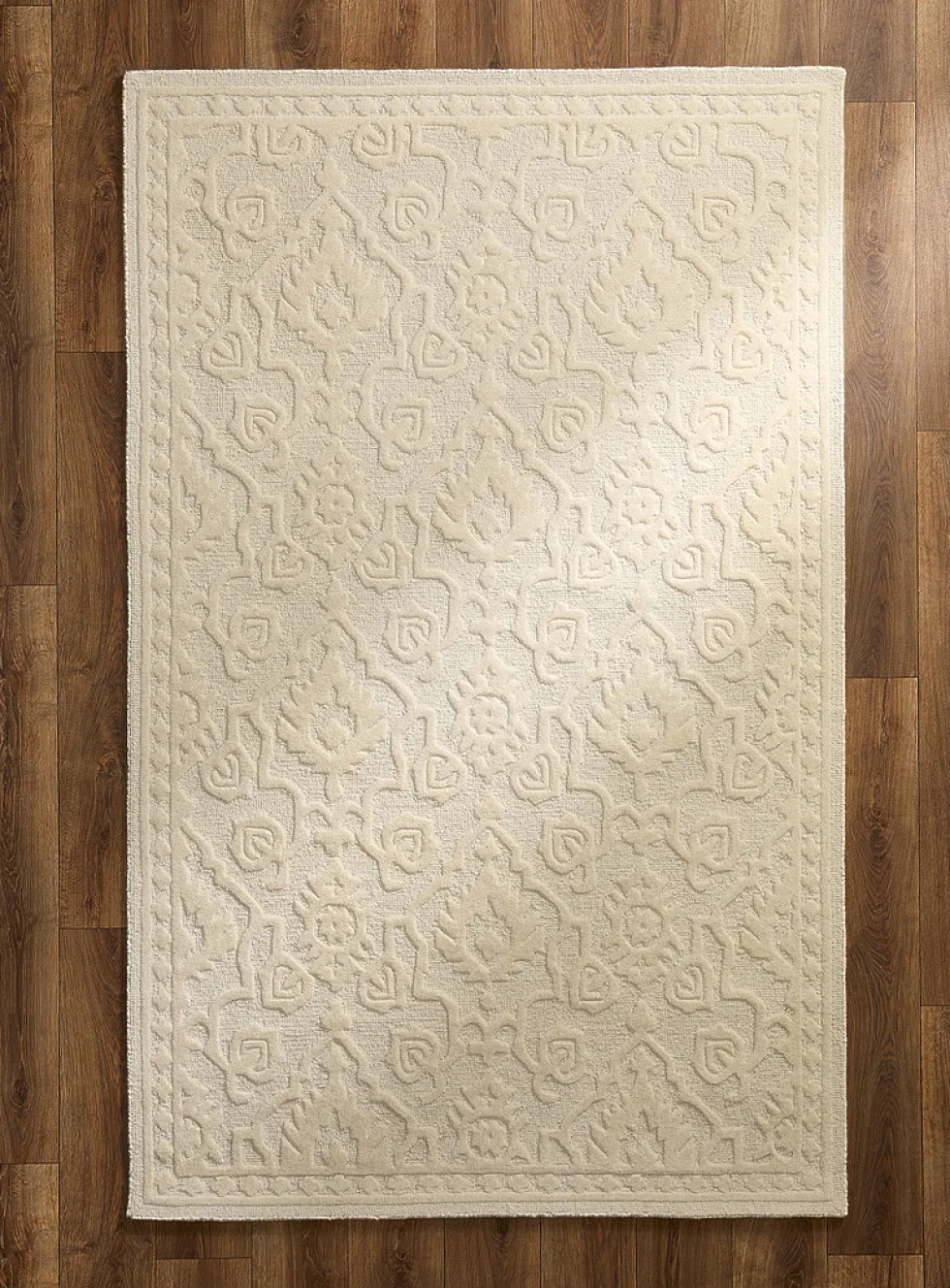Embossed flowers plain handmade rug