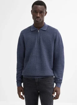 Embossed herringbone knit polo
