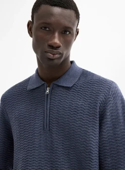 Embossed herringbone knit polo